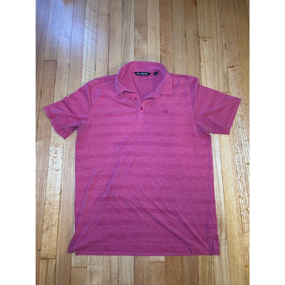 TravisMathew Mens Red Striped Short Sleeve Polo Shirt Large Golf Activewear